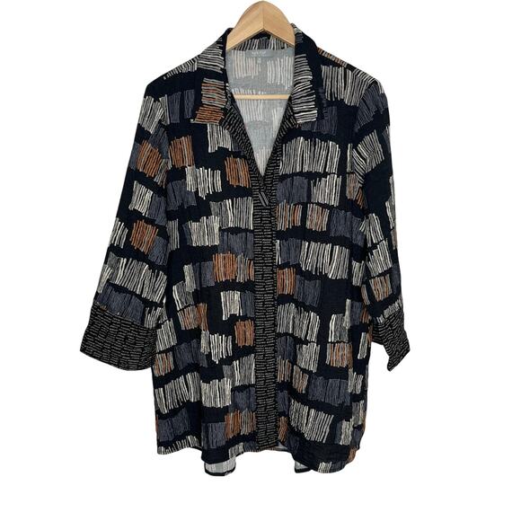 Habitat Clothes To Live In Button Front Tunic Top Womens M Black Lagenlook Artsy - Picture 2 of 10